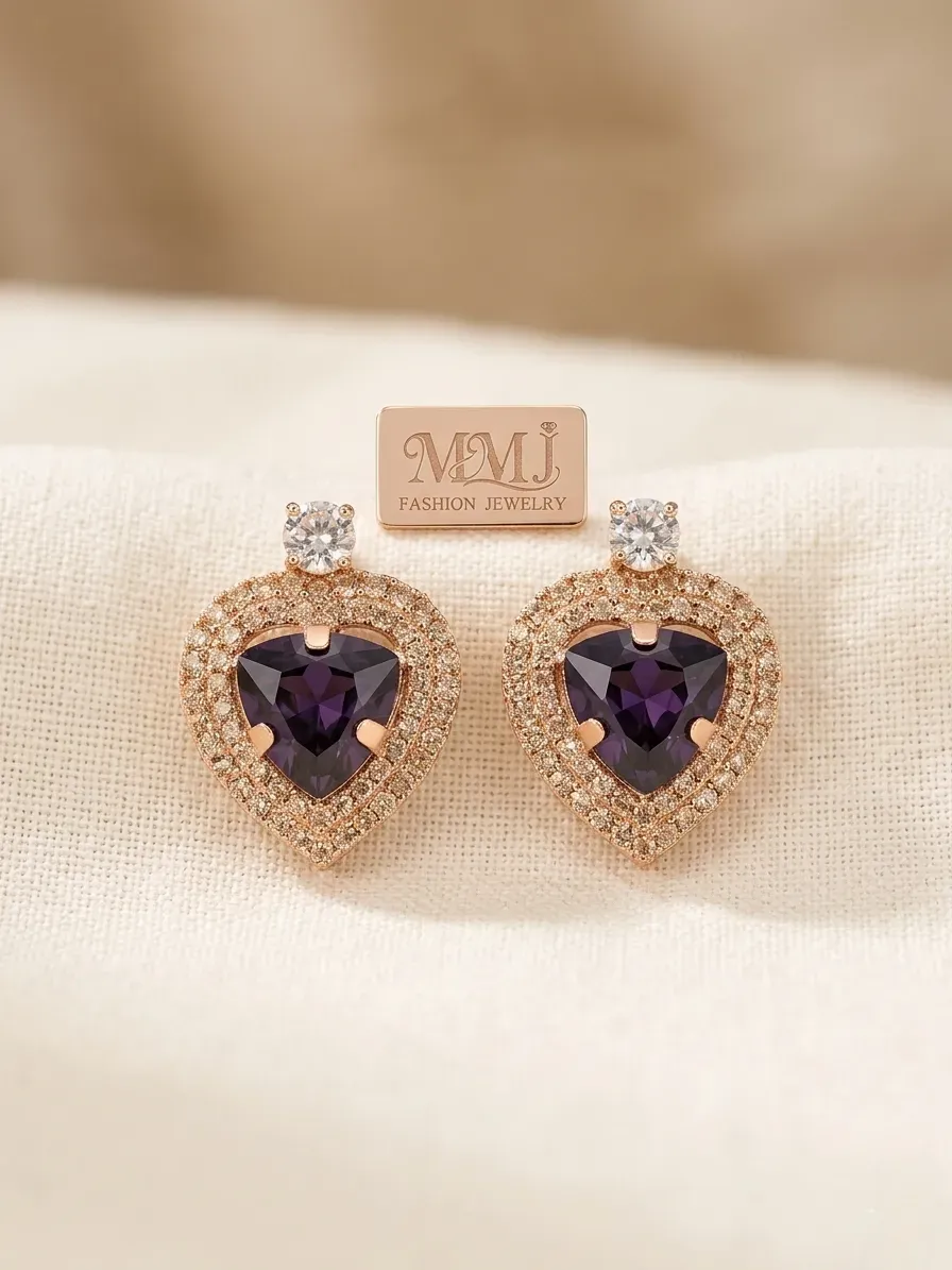 Heart Gold Plated Crystal Earrings 2 Pcs - Image 2