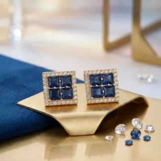 Women Modern Crystal Earrings Gold Plated 2 Pcs