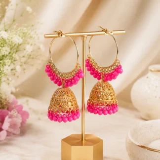 Golden Crystal Jhumka Earrings for Women 2 Pcs