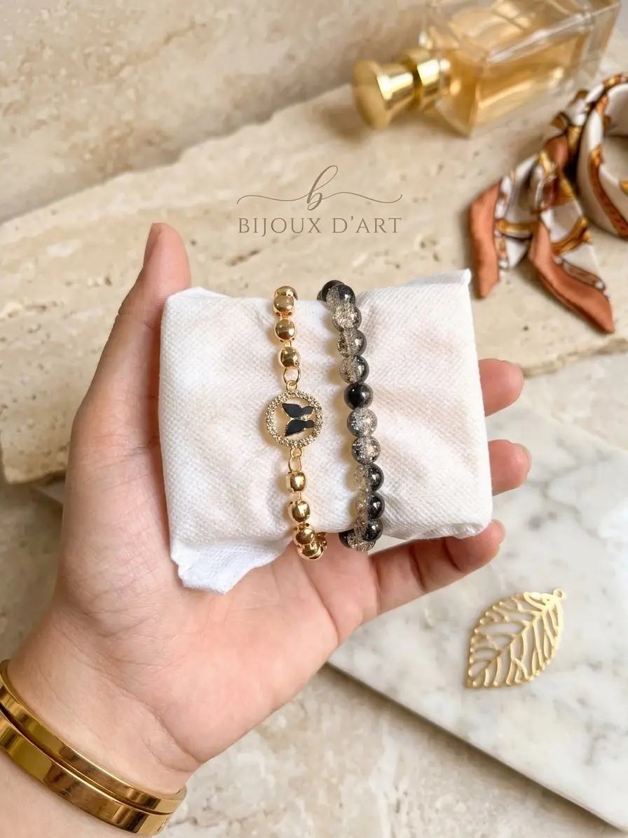 2 Pcs Funky Gold Plated Crystal Chain Bracelet - Image 2