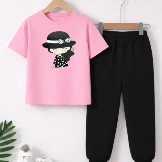 Girls Pink Printed Tracksuit Set for Girls 1-12 Years