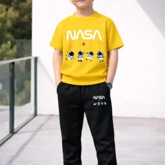 Kids NASA Printed 2-Piece Tracksuit Yellow Black Polyester
