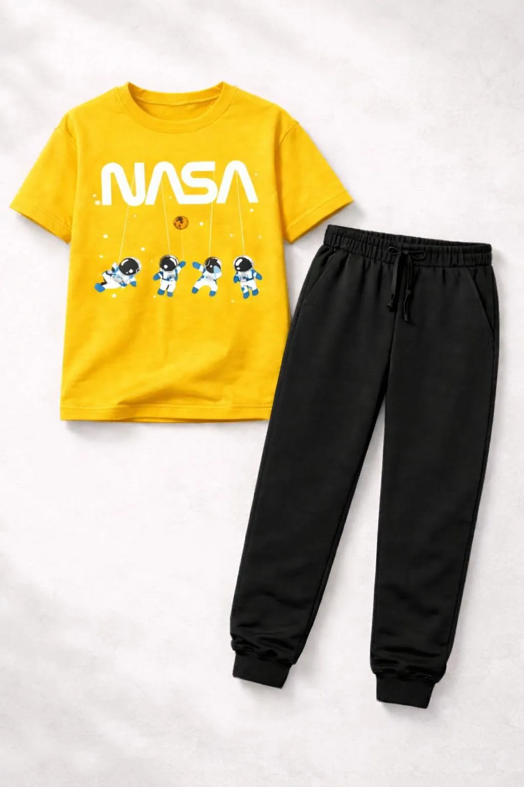 Kids NASA Printed 2-Piece Tracksuit Yellow Black Polyester - Image 2
