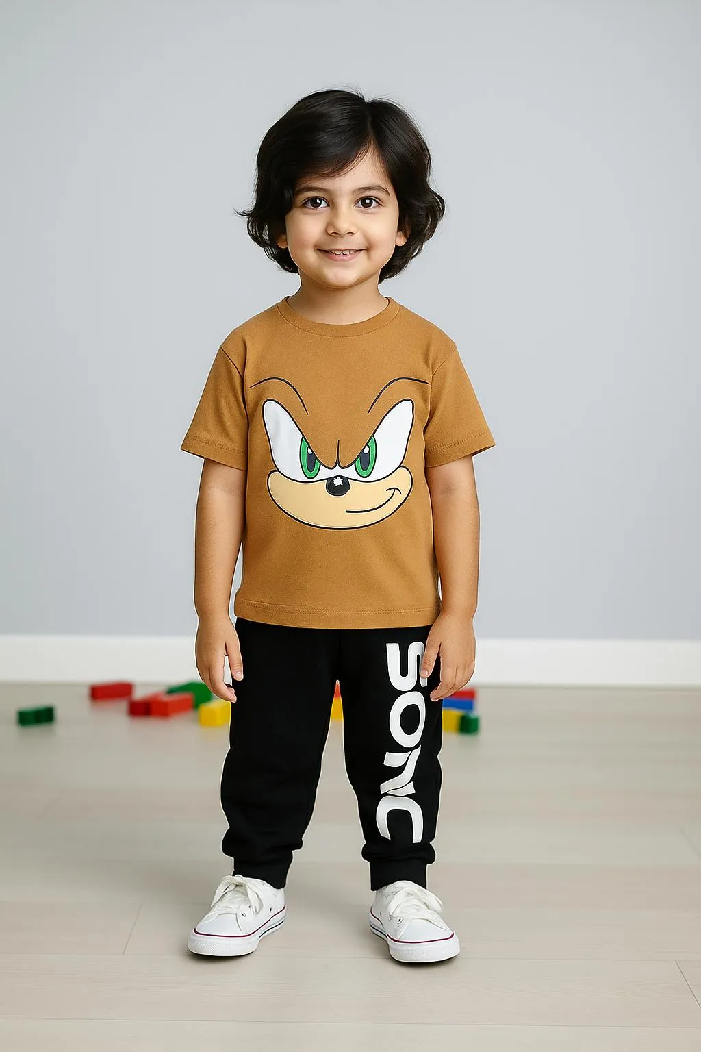 Kids Sonic Printed Tracksuit Brown Black Polyester 1-12Y