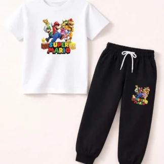 Super Mario Printed 2-Piece Tracksuit for Boys Black White
