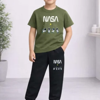 Kids NASA Printed T-Shirt & Pants Set Green Black