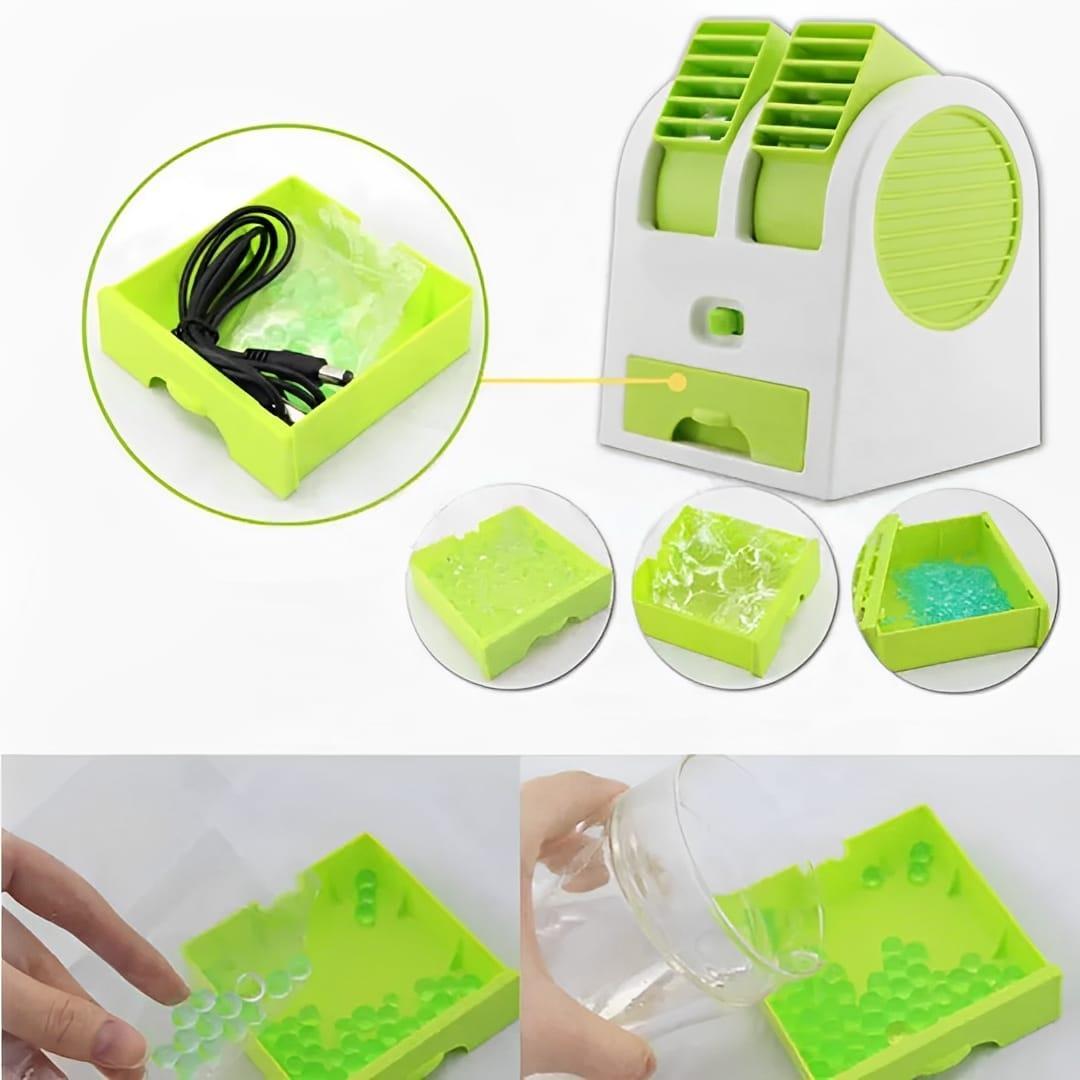 Battery Operated Mini AC with Ice Tray, Green White, 2.5W