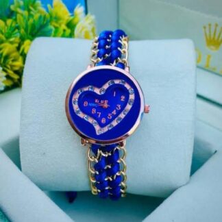 Women's Blue Heart Dial Quartz Watch with Chain Strap