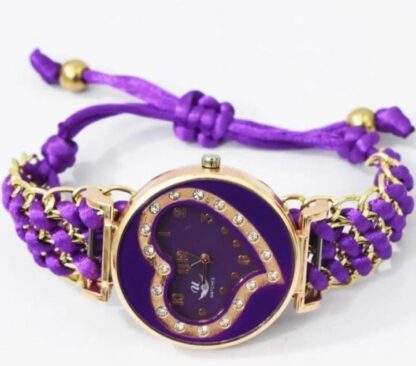 Purple Heart-Shaped Braided Watch for Women