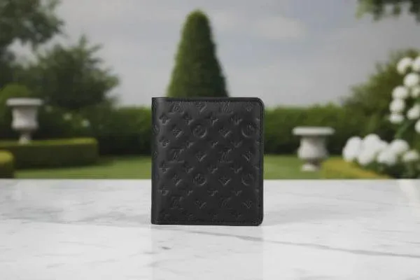 Men's Leather Wallet with LV Pattern Black - Image 4