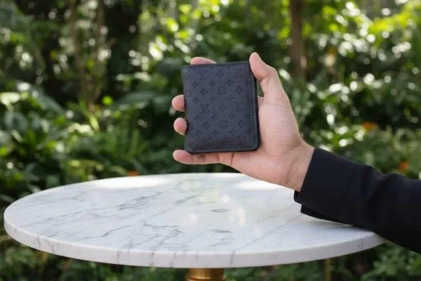 Men's Leather Wallet with LV Pattern Black - Image 7