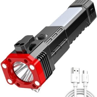 Rechargeable LED Torch Black Red ABS Camping Hiking