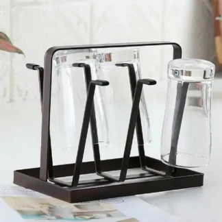 Stylish Glass Holder Black Metal Kitchen Organizer