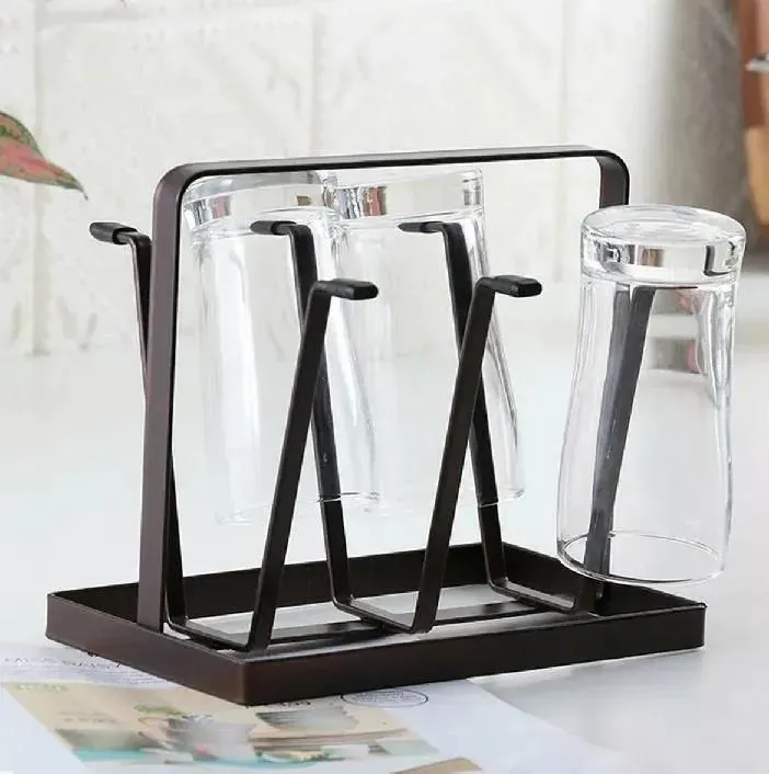 Stylish Glass Holder Black Metal Kitchen Organizer