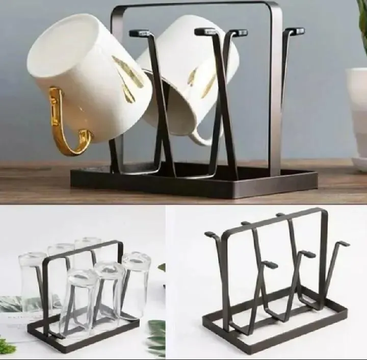 Stylish Glass Holder Black Metal Kitchen Organizer - Image 2