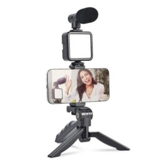 Portable LED Ring Light & Microphone Set Black