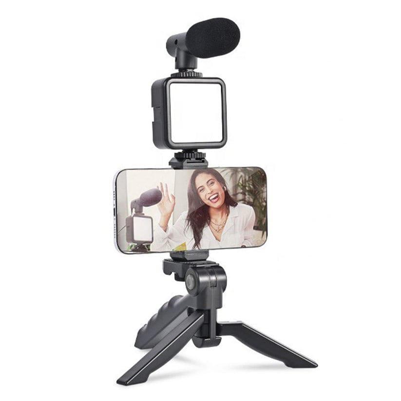 Portable LED Ring Light & Microphone Set Black