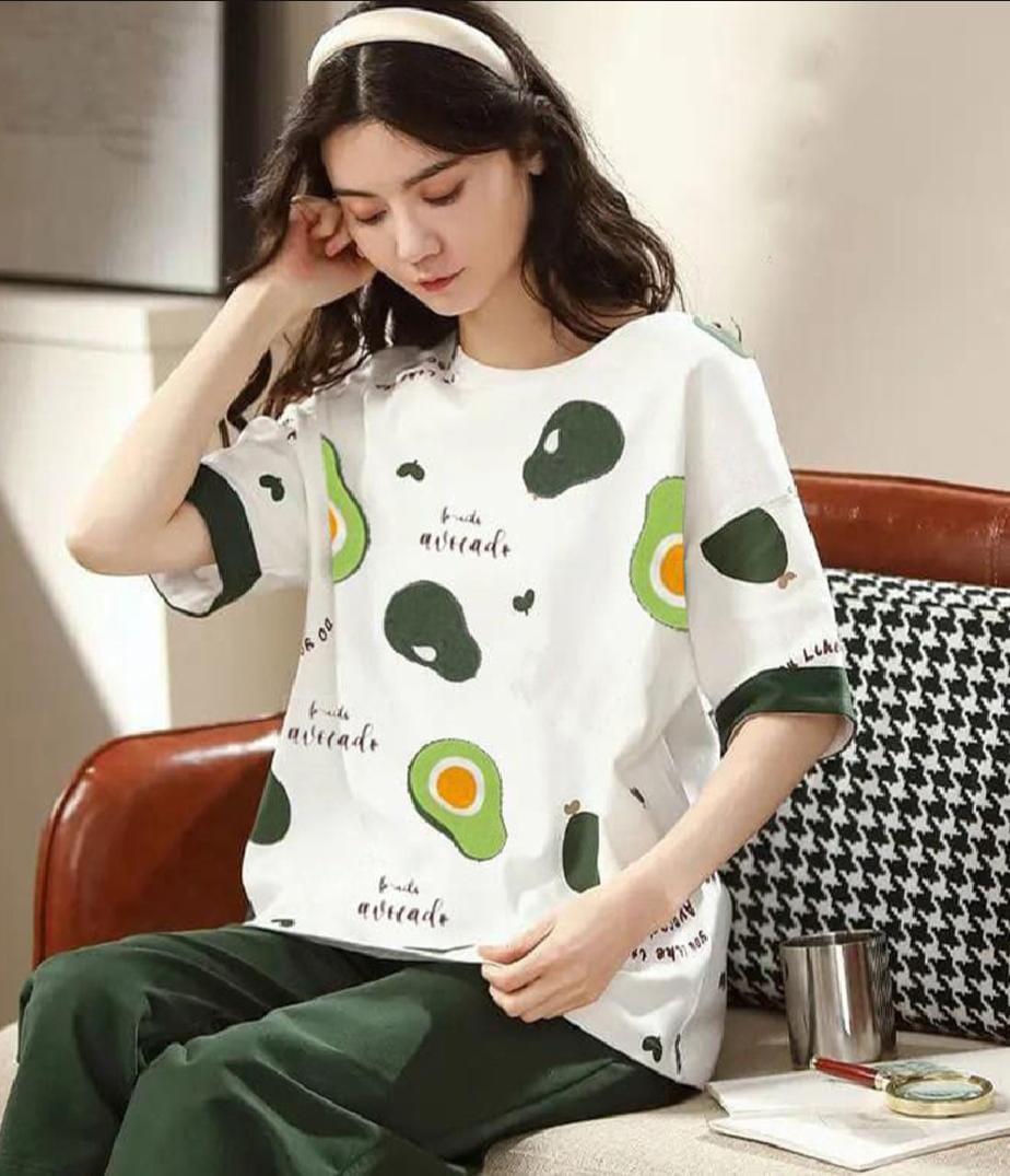 New Arrival Night Suit Avocado Print Cotton Jersey Medium to XL