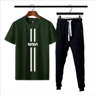 Men Cotton NASA Track Suit Green Relaxed Fit