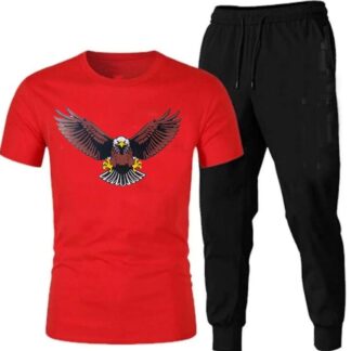 Men Cotton Eagle Print Track Suit Red Black
