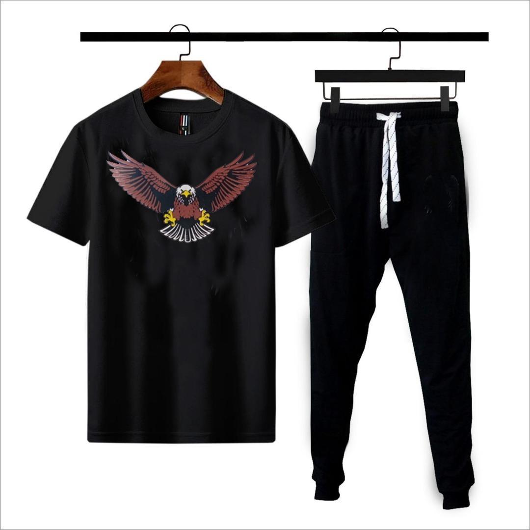 Men Black Eagle Print Track Suit Cotton - Image 2