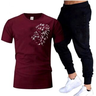 Men Cotton Printed Lion Track Suit Maroon Black Medium to XL