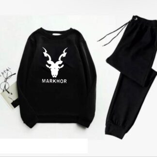 Men Black Markhor Printed Track Suit 2Pcs Polyester