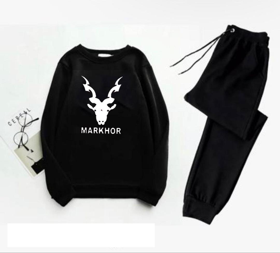 Men Black Markhor Printed Track Suit 2Pcs Polyester
