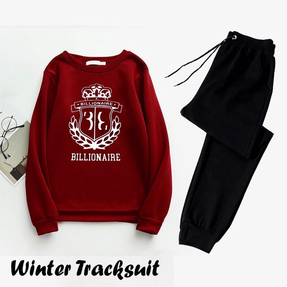 Men Printed Polyester Track Suit Maroon Black Drawstring Waist - Image 2