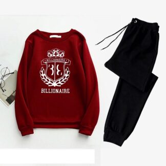Men Printed Polyester Track Suit Maroon Black Drawstring Waist