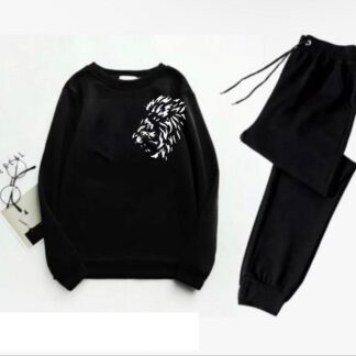 Men Printed Track Suit Black White Lion Medium to XL