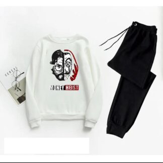 Men Printed Money Heist Track Suit White Black XL