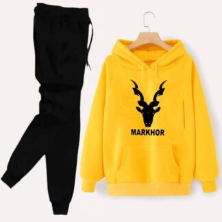 Vibrant Yellow Markhor Hoodie & Fleece Pants Set