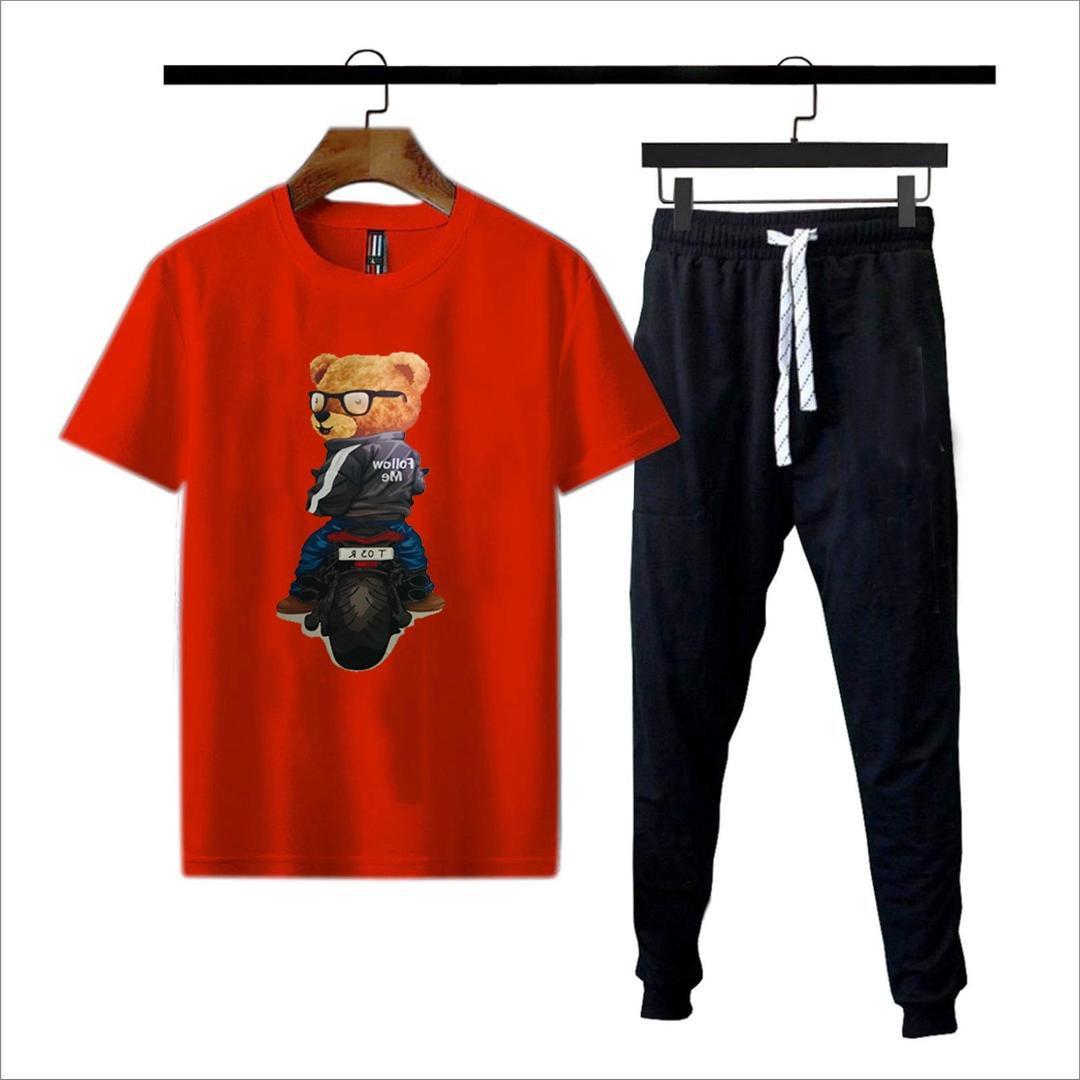 Men Red Graphic Track Suit Polyester Black Joggers