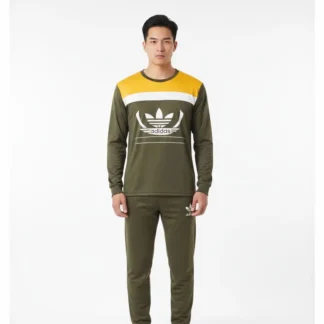 Men's Printed Track Suit Olive Yellow Slim Fit Polyester