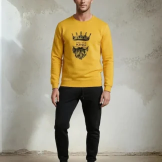 Men Printed King Sweatshirt Track Suit Yellow Black Slim Fit