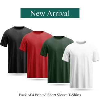 Men Printed Short Sleeve T-Shirts 4 Pcs Multicolor Round Neck