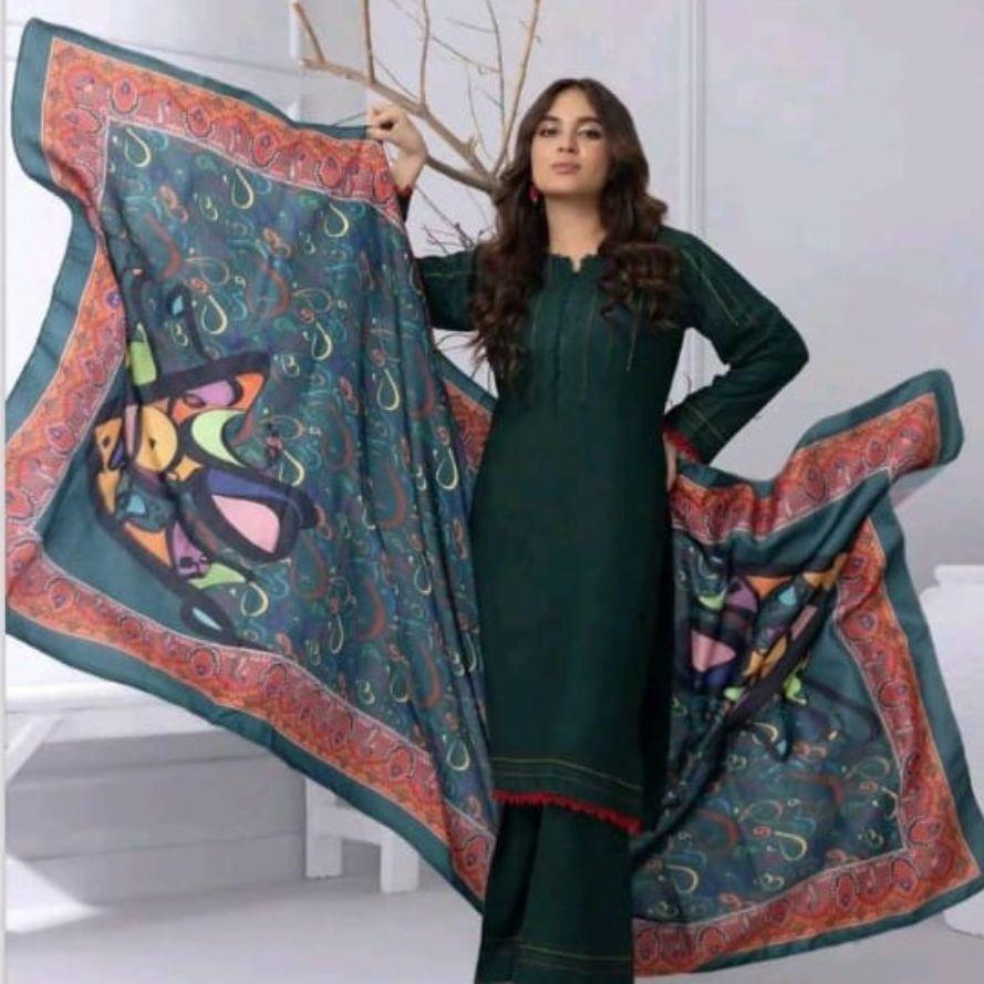Green Katan Silk 3-Piece Suit with Dupatta