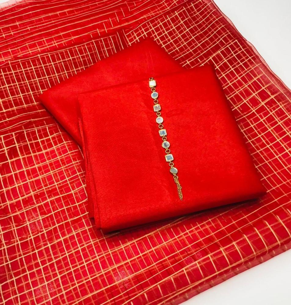 3-Piece Katan Silk Suit Red for Weddings & Festivals - Image 2