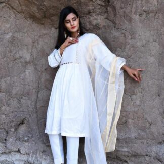Unstitched Katan Silk Suit White for Women Summer Party Wear