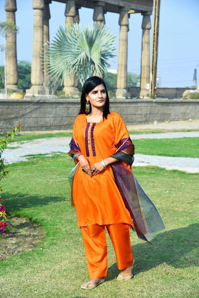 Premium Quality Katan Silk 3-Piece Suit Orange - Image 2