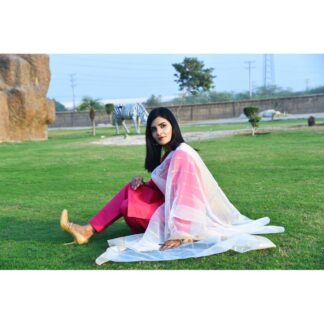 3 Pcs Katan Silk Suit with Organza Dupatta for Women