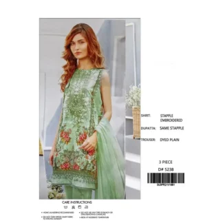 3 Piece Embroidered Floral Green Suit for Women