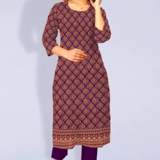 Purple Printed Katan Silk 2-Piece Suit for Women