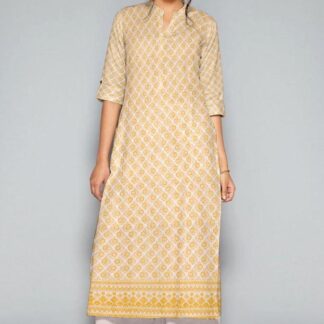 Pakistani Women Printed Katan Silk Suit Yellow White