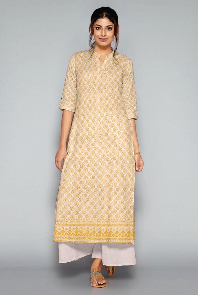 Pakistani Women Printed Katan Silk Suit Yellow White