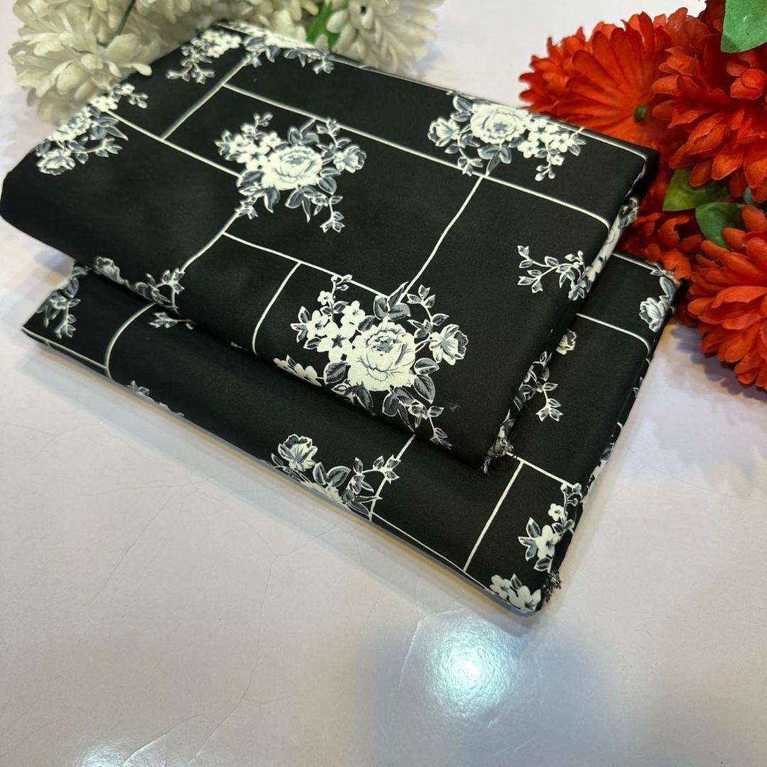 Black Floral Print Women's Cotton Suit 2-Piece - Image 2