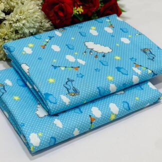 Blue Printed Cotton Shirt & Trouser Set for Women