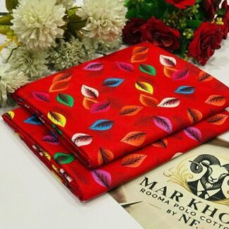 Red Leaf Print Cotton Suit for Women 2-Piece Set