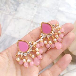 Gold Plated Pink Stone Earrings for Women
